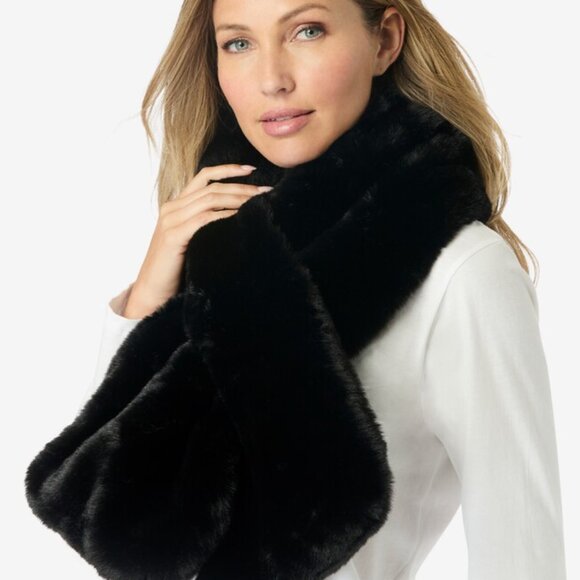NWT Christian Siriano New York Black Plush faux fur scarf collar - Picture 1 of 7